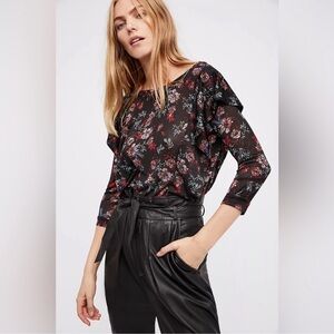 Free People Black Dock Street Knit Blouse Small